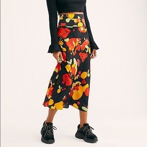 Free People Normani Bias Fruity Pop Silk A line skirt Size 12